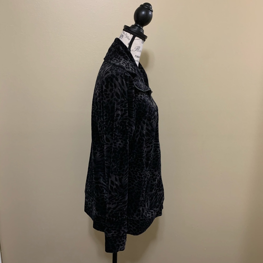 Style & Co Black & Gray Animal Print Velour Jacket Size Large NEW - Picture 7 of 11
